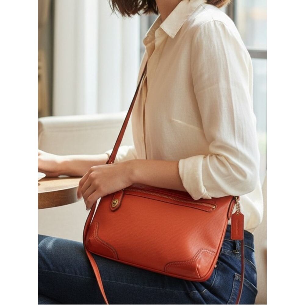 Coach Mickie Crossbody in Vermillion Leather w COA - Picture 14 of 15